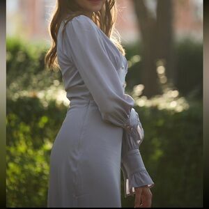 old money, modest, elegant, classy, light blue maxi dress